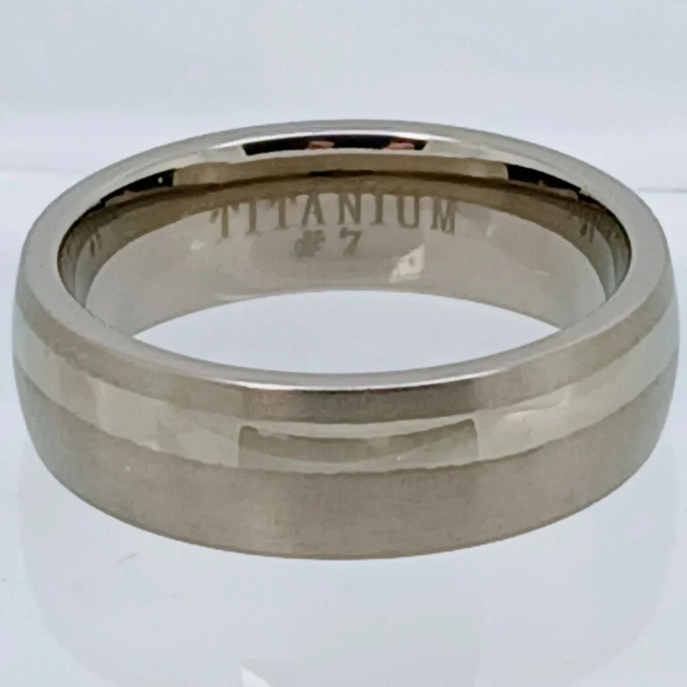 Vintage Titanium 6mm Band Ring Brushed Polished Silver Tone Size 7 Y2K 90s NOS